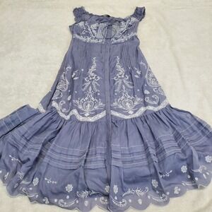 NWT Elie Tahari Gray Blue Silk Blend Embroidered Bohemian Dress 0 Boho Romantic